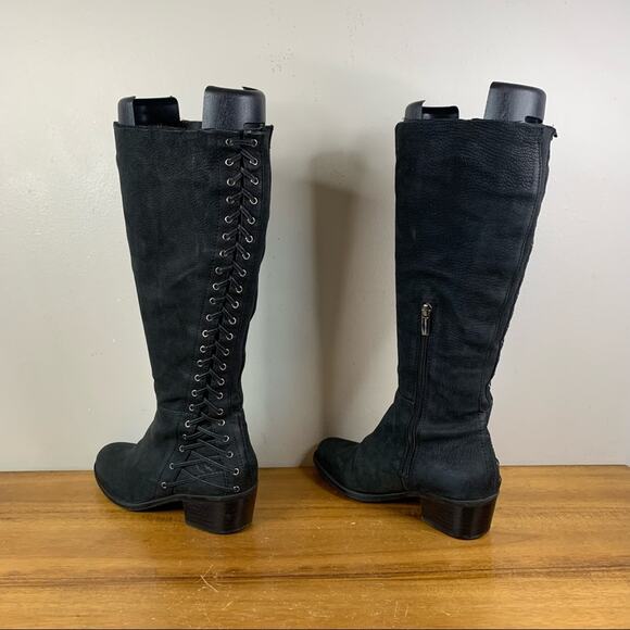 Vince Camuto Black Pebble Leather Corset Laced Boot Size 6.5 - Picture 7 of 9